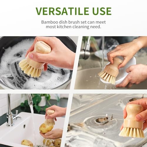 Bamboo Dish Brush with Sisal Bristle – 4 Pack – Natural