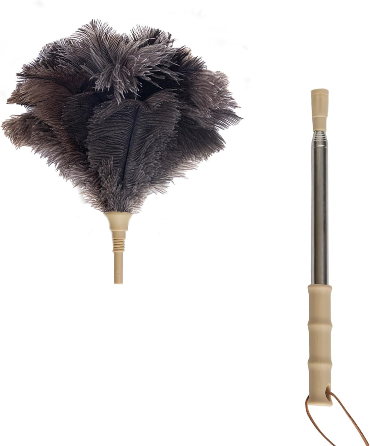 Ostrich Feather Duster with Extension Pole up to 43 Inch, Genuine Fluffy Natu…
