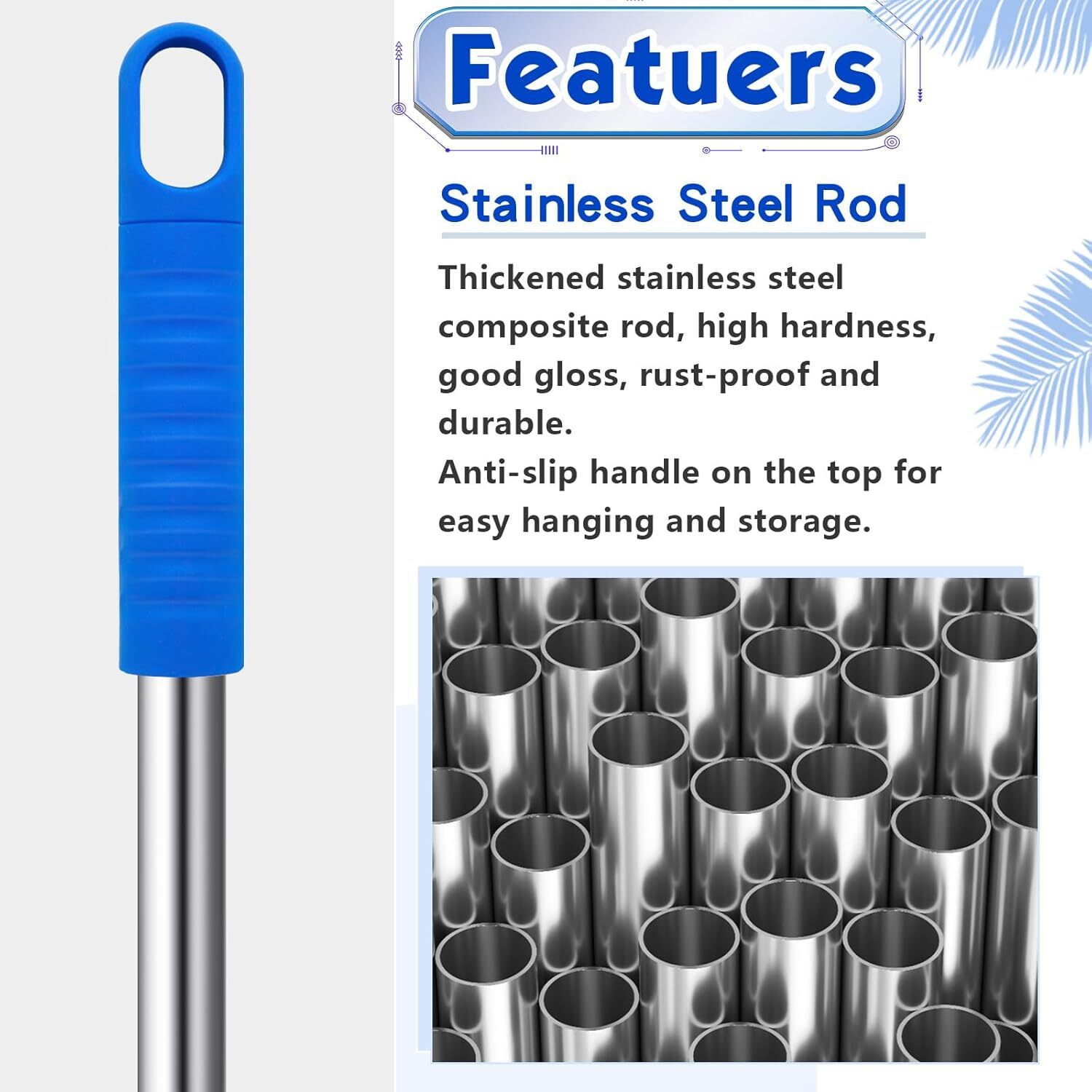 4 Pcs Clip on Dust Mop Handle with Chuck 51.18 Inch Stainless Steel Flexible Man