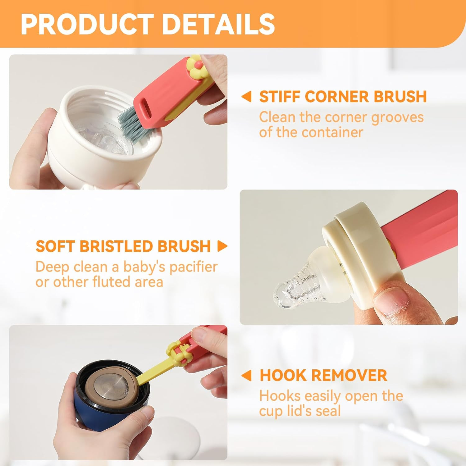 3 in 1 Cup Lid Gap Cleaning Brush Set, Multifunctional Bottle Cleaning Brush, Cu