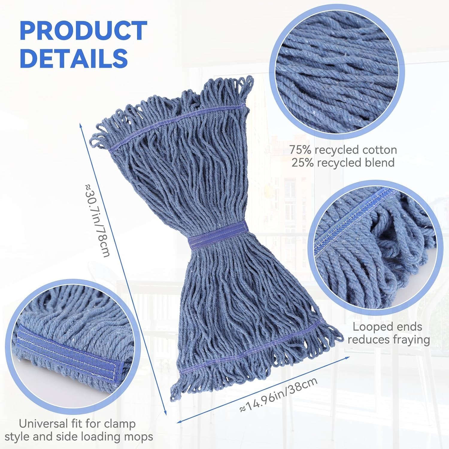 Commercial Heavy Duty Mop Heads Replacement: 1 Pack Industrial Wet Mop Head f…