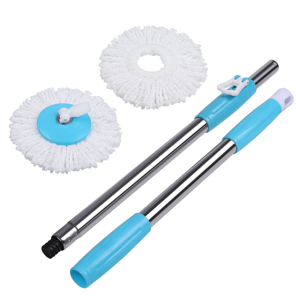 Spinning Mop Handle Replacement 360° Cleaning Tool Blue +2x Microfiber Mop Heads