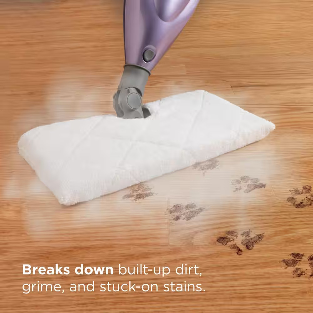 Corded Steam Pocket Mop Stick Cleaner for Hard-Floor Surfaces in Purple with Fas
