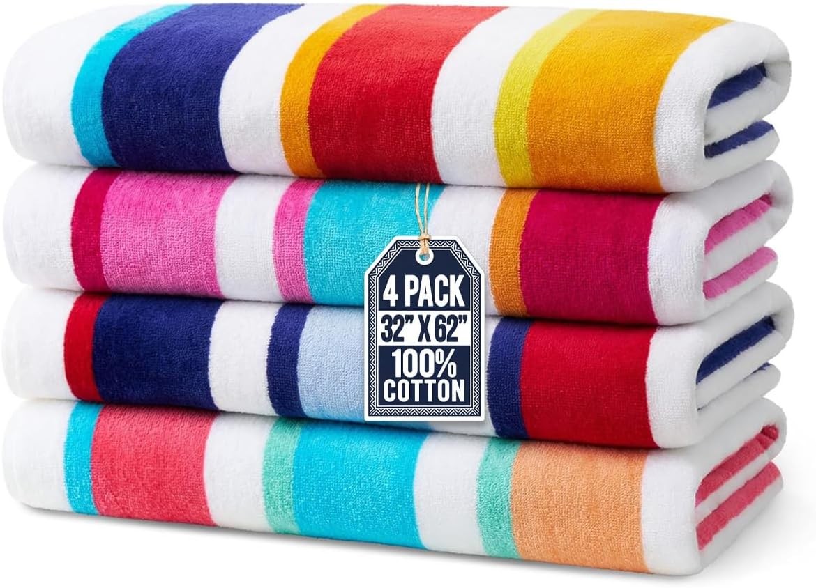Ben Kaufman Joey Velour Colored Classic Multi-Color Stripe Beach & Pool Towel –