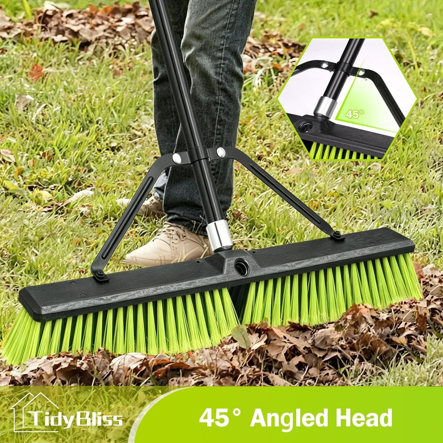 TidyBliss 24” Push Broom Outdoor Heavy Duty, Large Commercial Stiff Bristle Brus