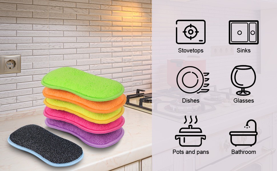 12Pack Dish Sponges Kitchen, Non-Scratch Microfiber Sponges for Cleaning,