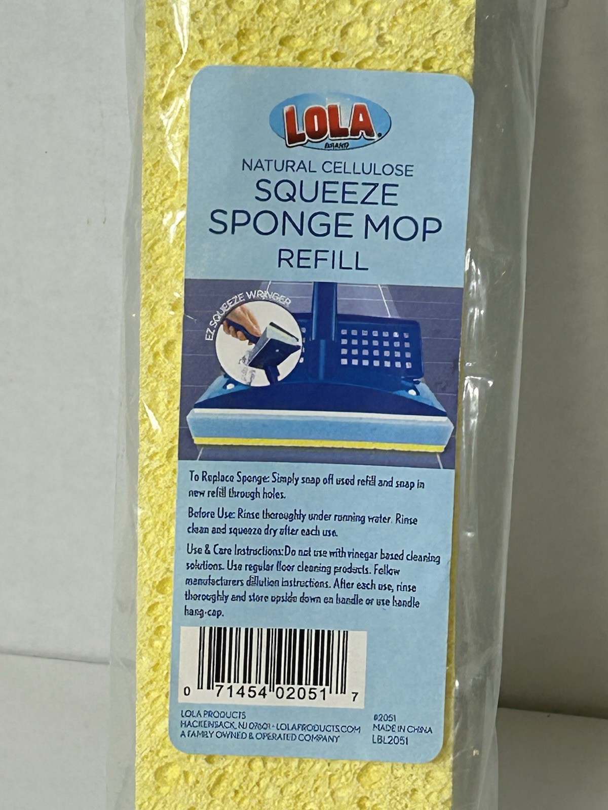 NEW 1 LOLA Natural Cellulose Squeeze Sponge Mop Refill – 9″ Super Absorbent NIP