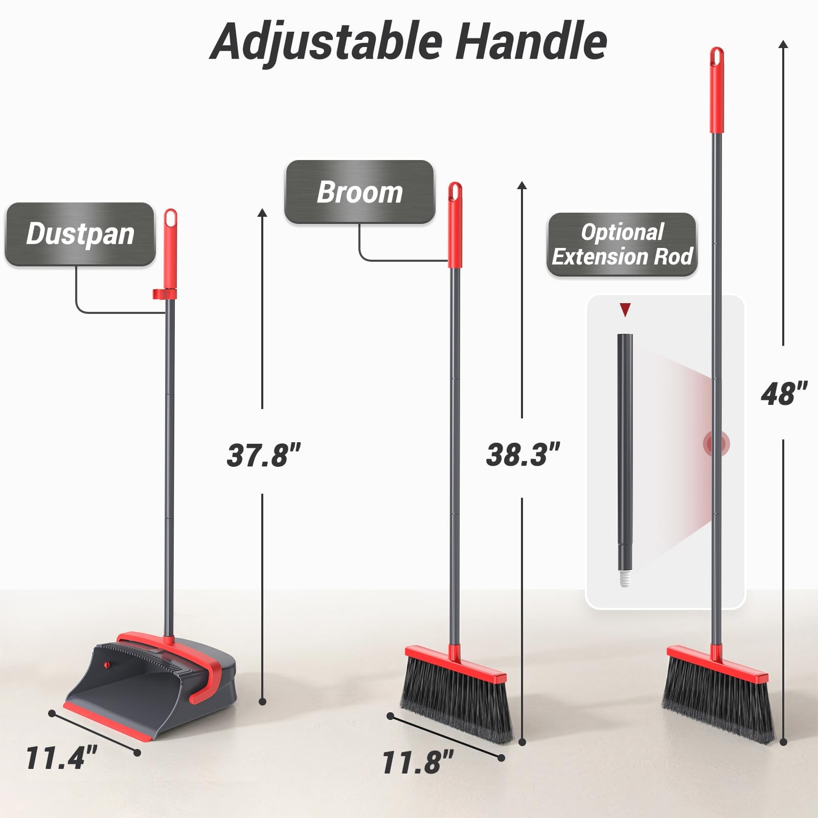zeawec Broom Dustpan Red and Gray combo