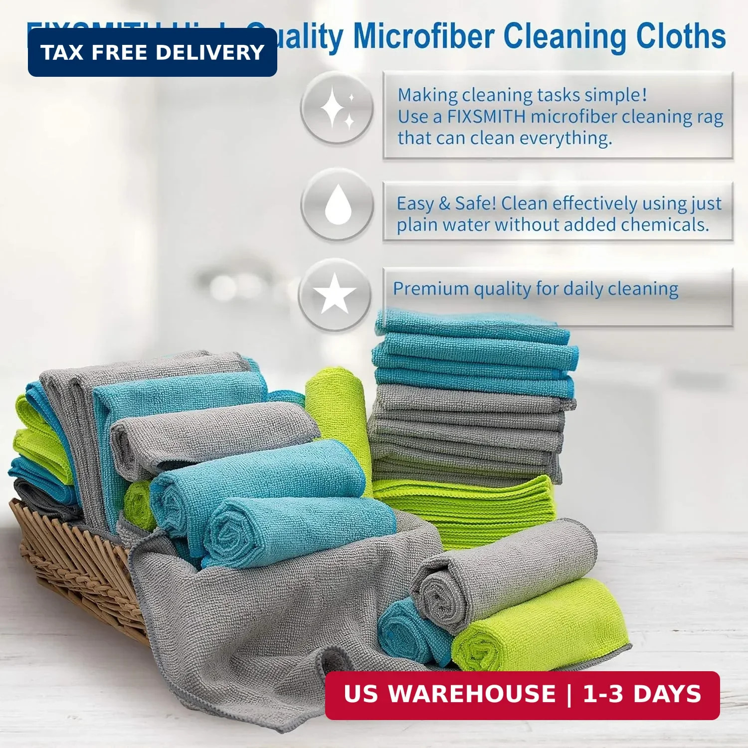 FIXSMITH Microfiber Cleaning Cloth – Pack of 50, Microfiber Towels for Cars 16 x