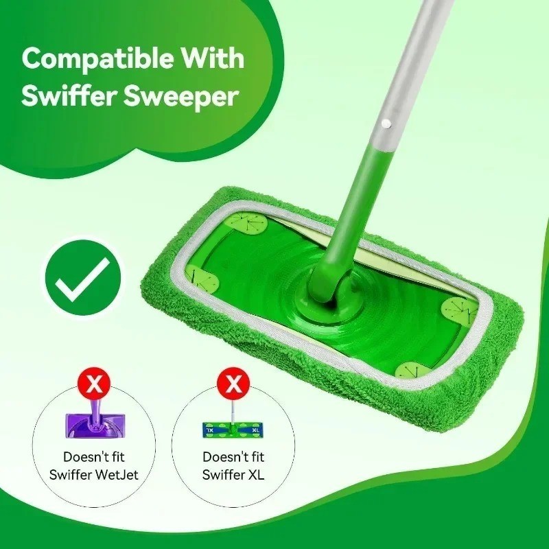 Reusable Microfiber Mop Pads Wet Dry Floor Cleaner Replacement Cloth Green
