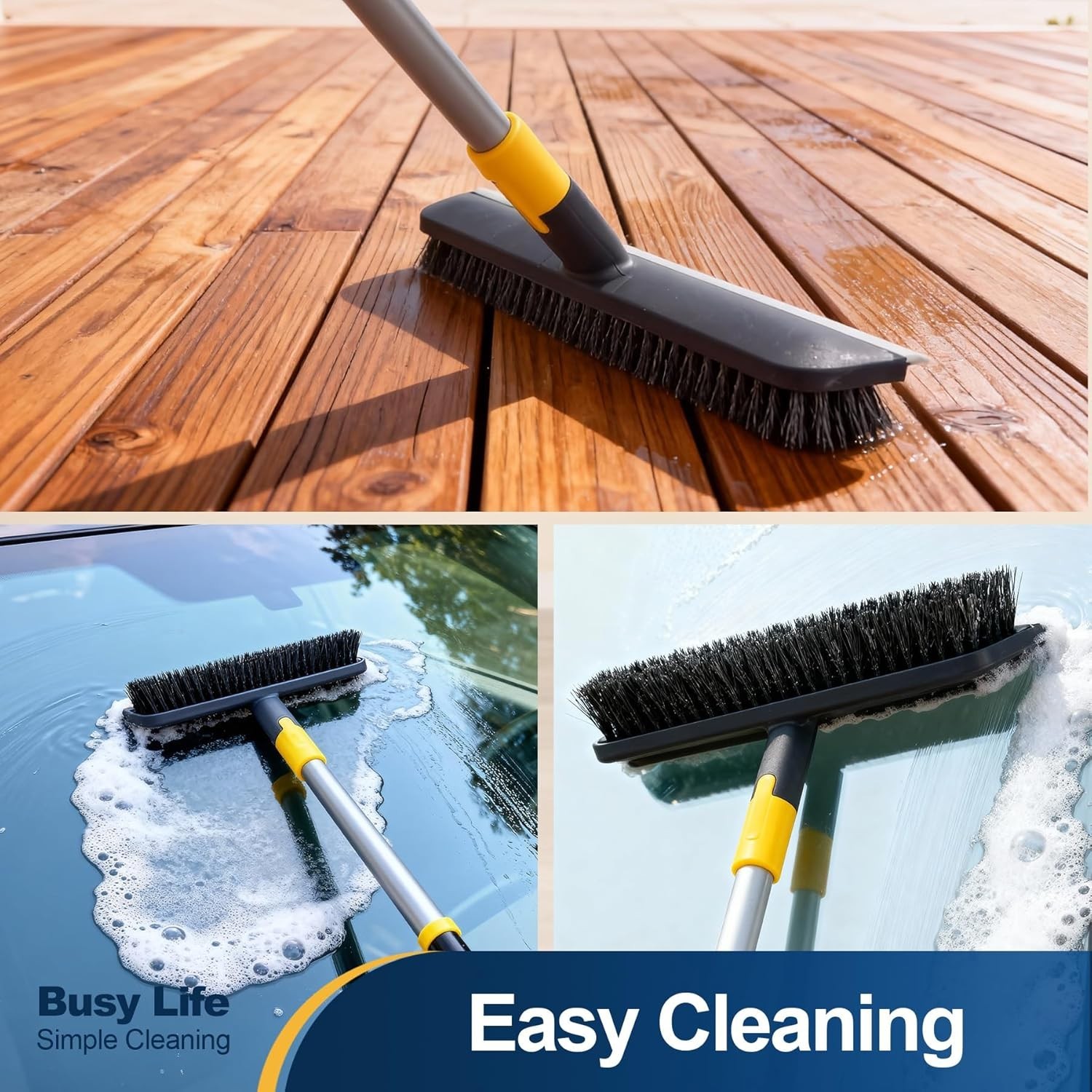 Floor Scrub Brush Telescopic Handle 2 in 1 Scrape Brush Stiff Bristle Shower …