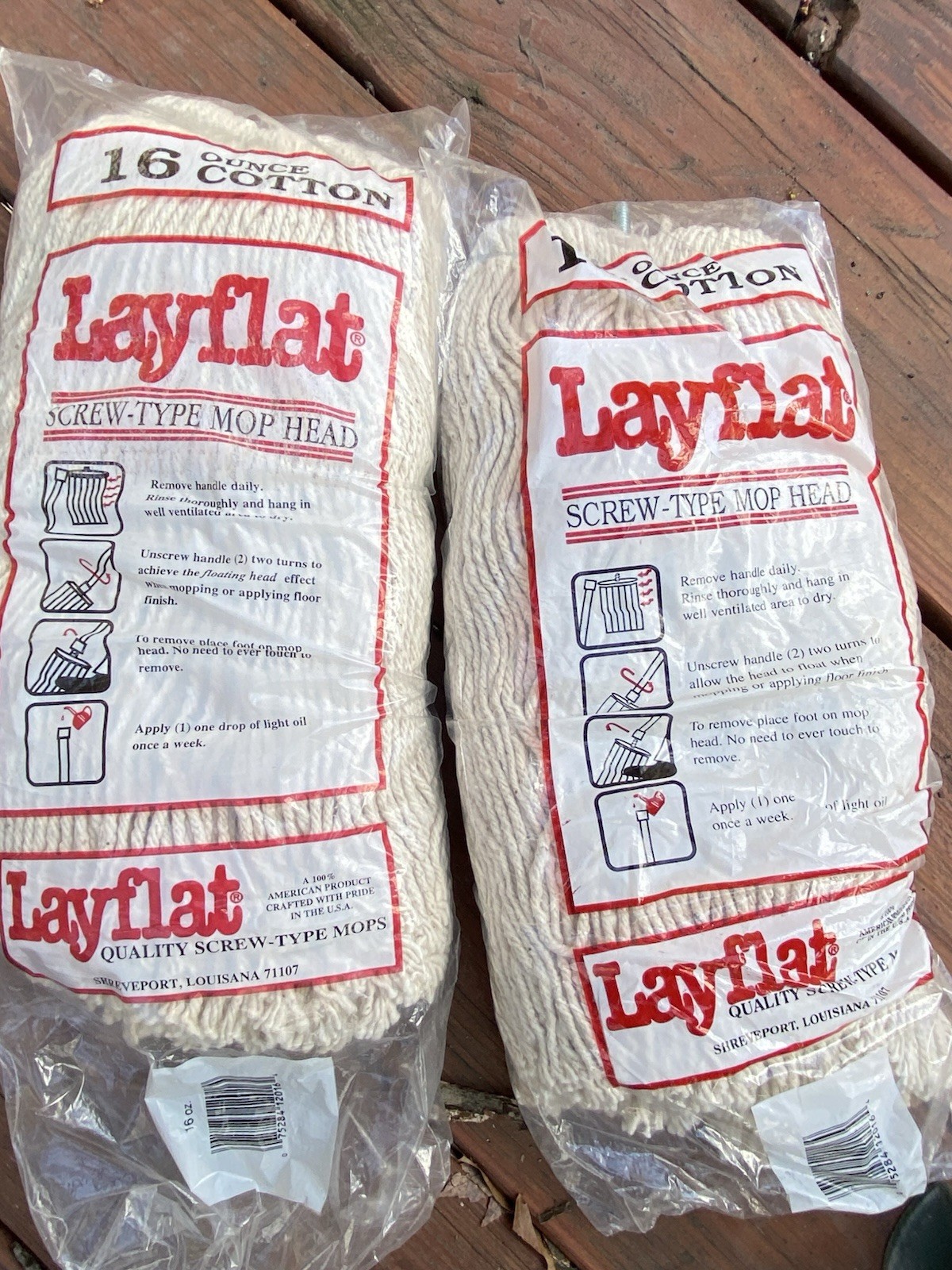 Layflat Regular Screw-Type Mop Head 16 oz Cotton White – Lot of 2 Sealed