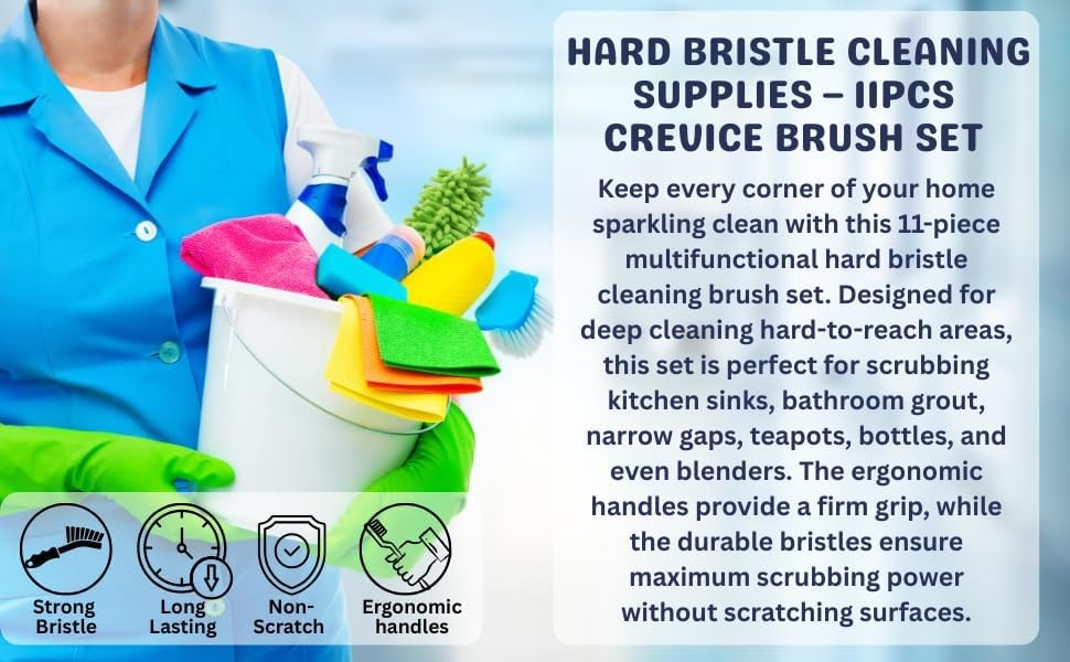 Crevice Cleaning Brush Set 11-Piece Multi-Purpose Hard & Soft Bristle Brushes fo