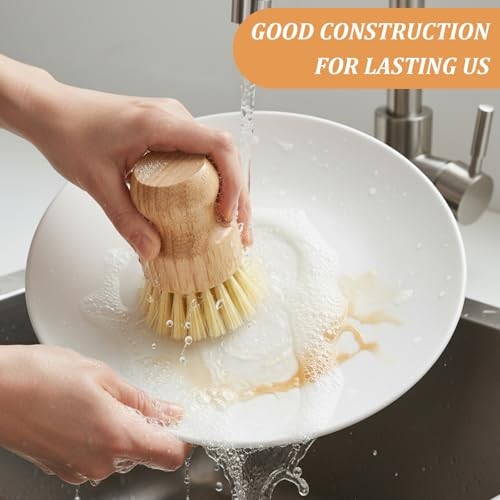 14 Pack Bamboo Dish Brush Set – Natural Sisal Scrubs for Pots Pans Sinks