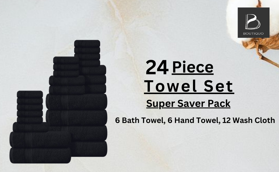 24 Pack Cotton Towel Set, Contains 6 Bath Towels 27×54 inch, 6 Hand Towels 16×24