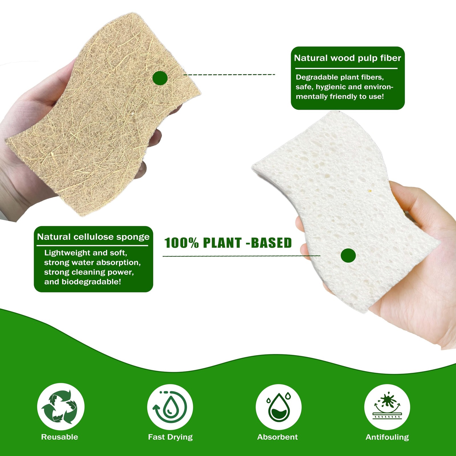 Natural Kitchen Sponge Compostable Kitchen Sponges Cellulose and Coconut Scrubbe