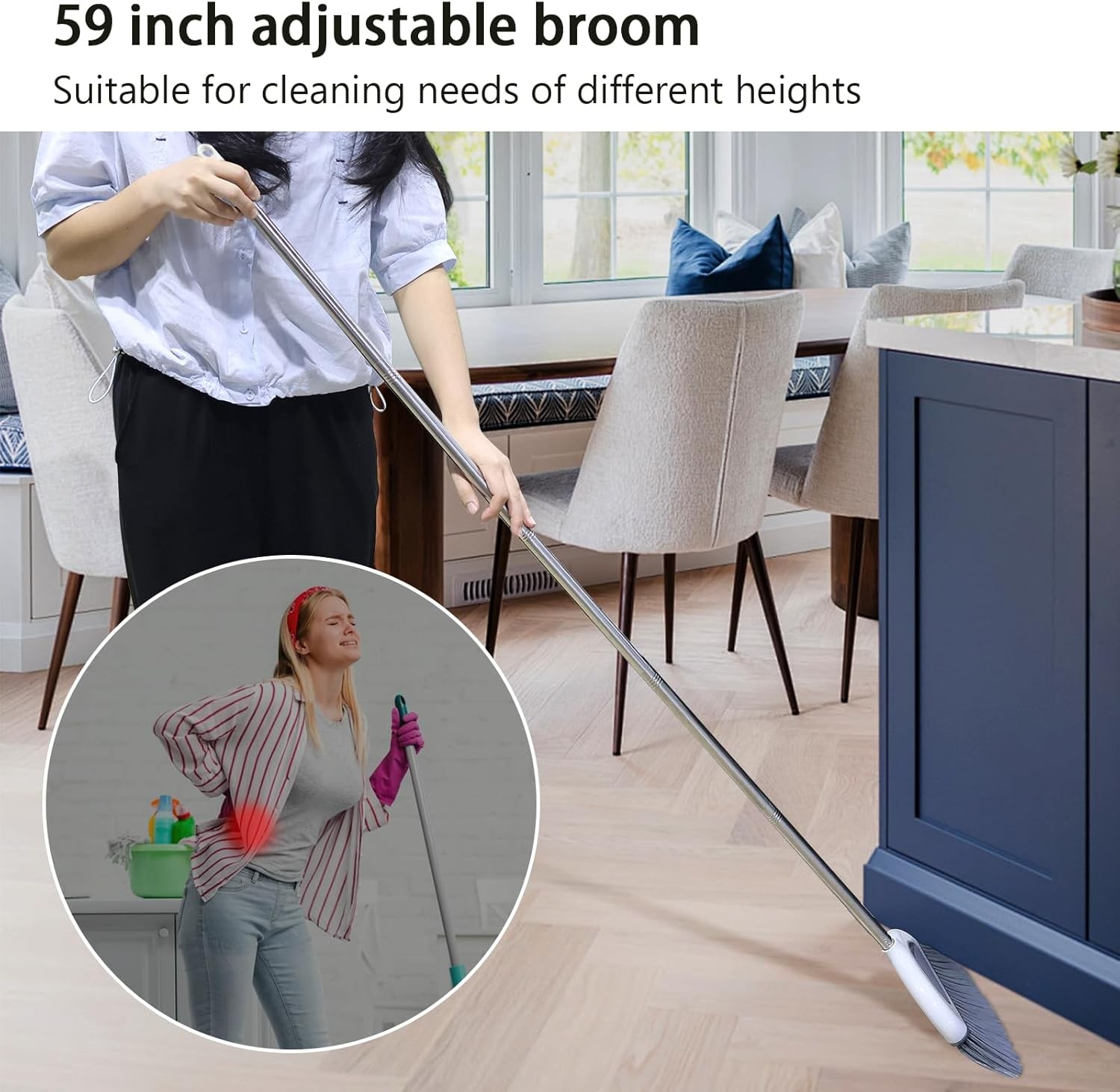 Angle Broom for Hardwood Floors – Soft Bristled Kitchen Broom, Indoor & Office