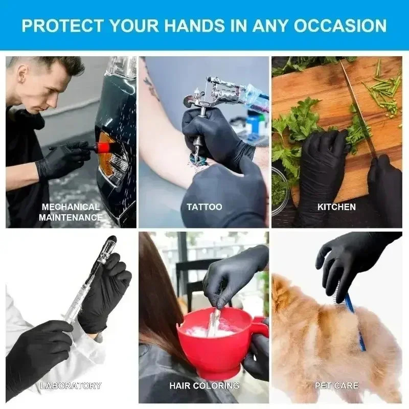 Nitrile Gloves Black Cleaning Household Kitchen Bathroom Dishwashing 100PCS