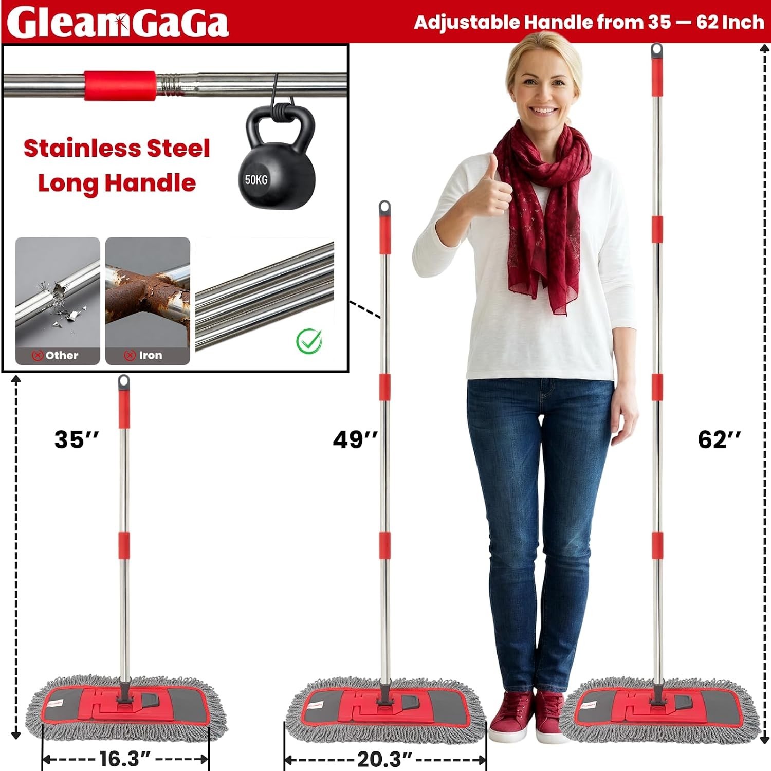 Dust Mop for Floor Cleaning with 4-in-1 Washable Pad System, Wet & Dry Multi-…