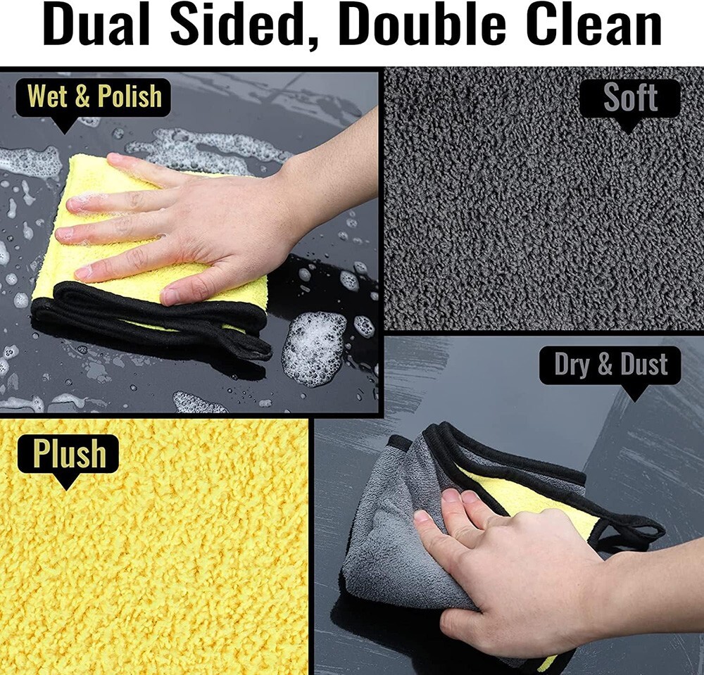 4x Microfiber Cleaning Cloth Extra Thick Rag Car Wash Polishing Detailing Towel