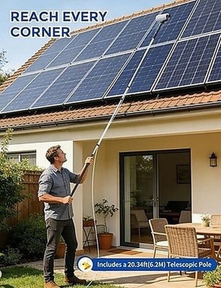 Electric Solar Panel Cleaning Kit 20FT Water Fed Pole Brush Soap #R019