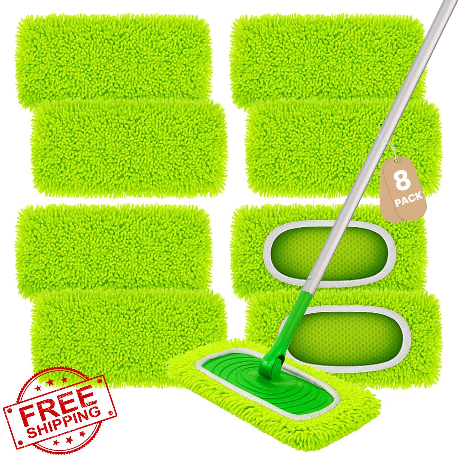 8pk Chenille Mop Refills 10″-12″ Microfiber Pads Washable Dry Wet Hardwood