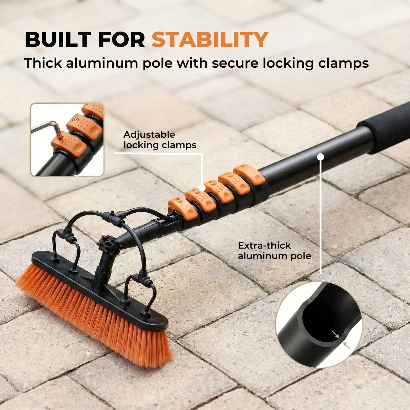 Briliantwerk Solar Panel Cleaning Brush with 20 ft Extension Pole Water Fed Pole