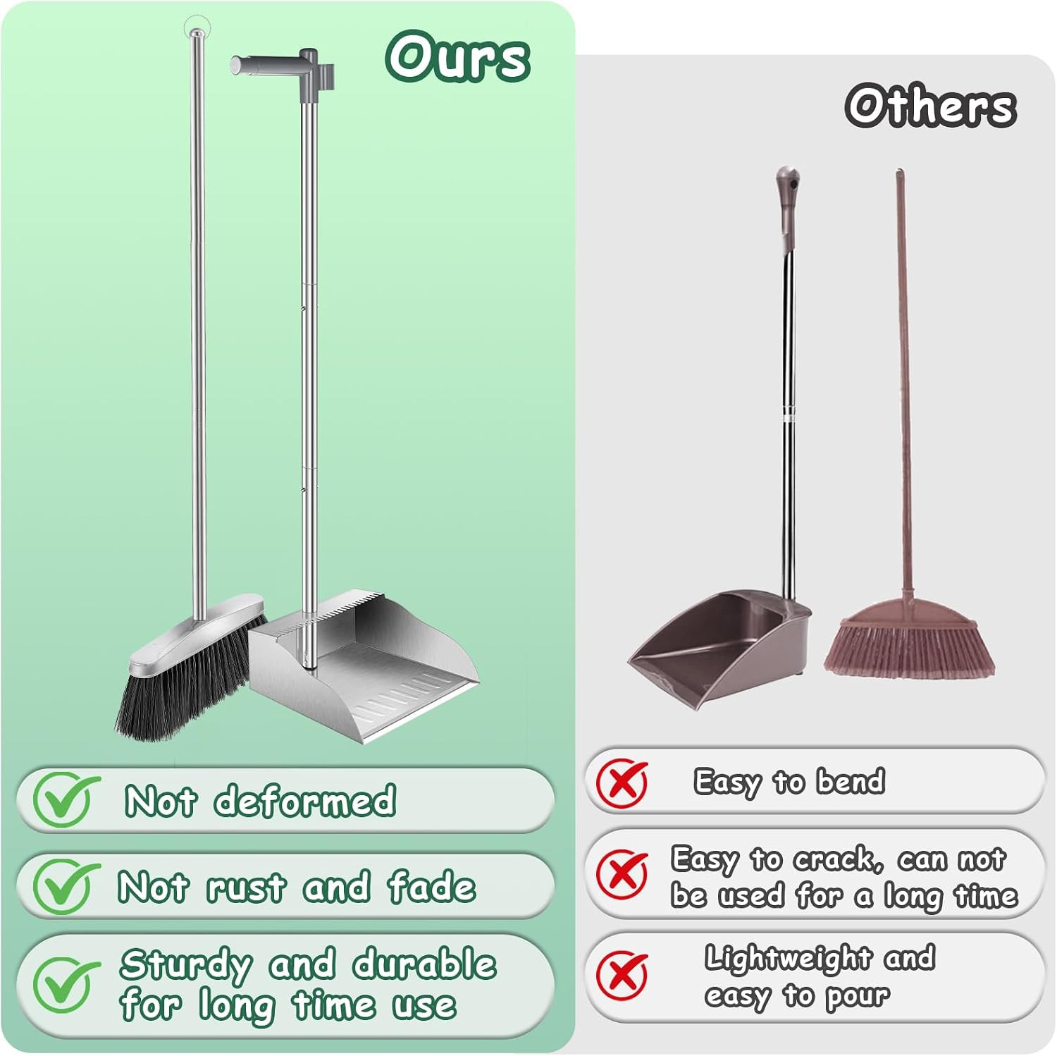 Metal Broom with Dustpan Combo Set-Long Handle Broom with Dustpan,Heavy Duty