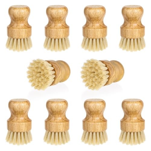 Bamboo Dish Scrub Brush – Wooden Scrubbers – Sisal Yellow – 12 Packs