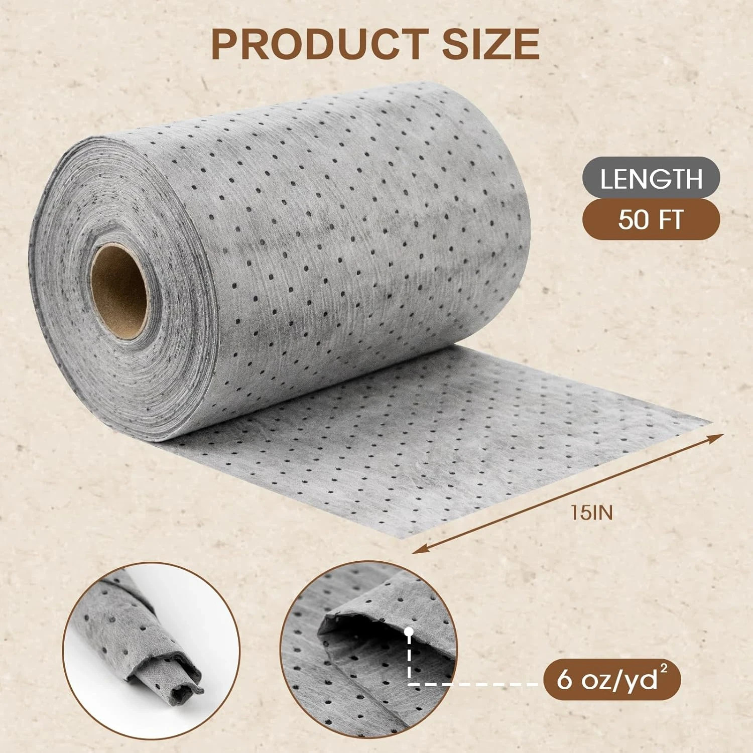 Oil Absorbent Pads Roll, Oil Absorbent Mat 15″ X 50′ Heavy Duty for Industrial