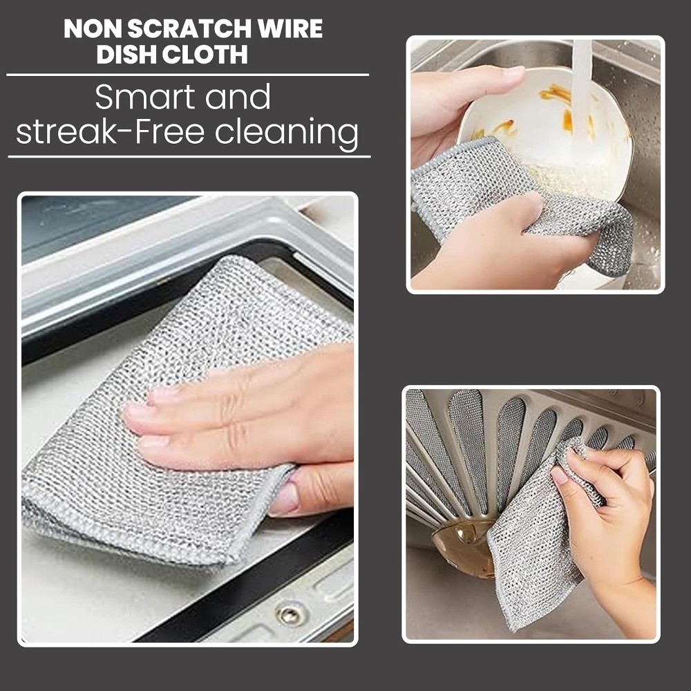 Non Scratch Wire Dishwashing Rag, 10 Pack Double Layer Reusable Wire Dishcloth,