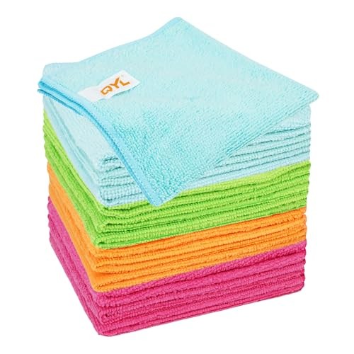 Microfiber Cleaning Cloth,12 Pack Cleaning Rags, Green/Blue/Yellow/Pink