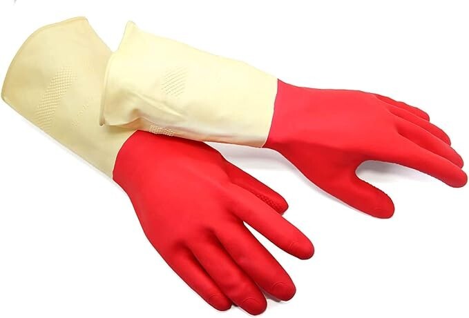Rubber Cleaning Gloves Kitchen Waterproof With Textured Grip 3 packs(Large)