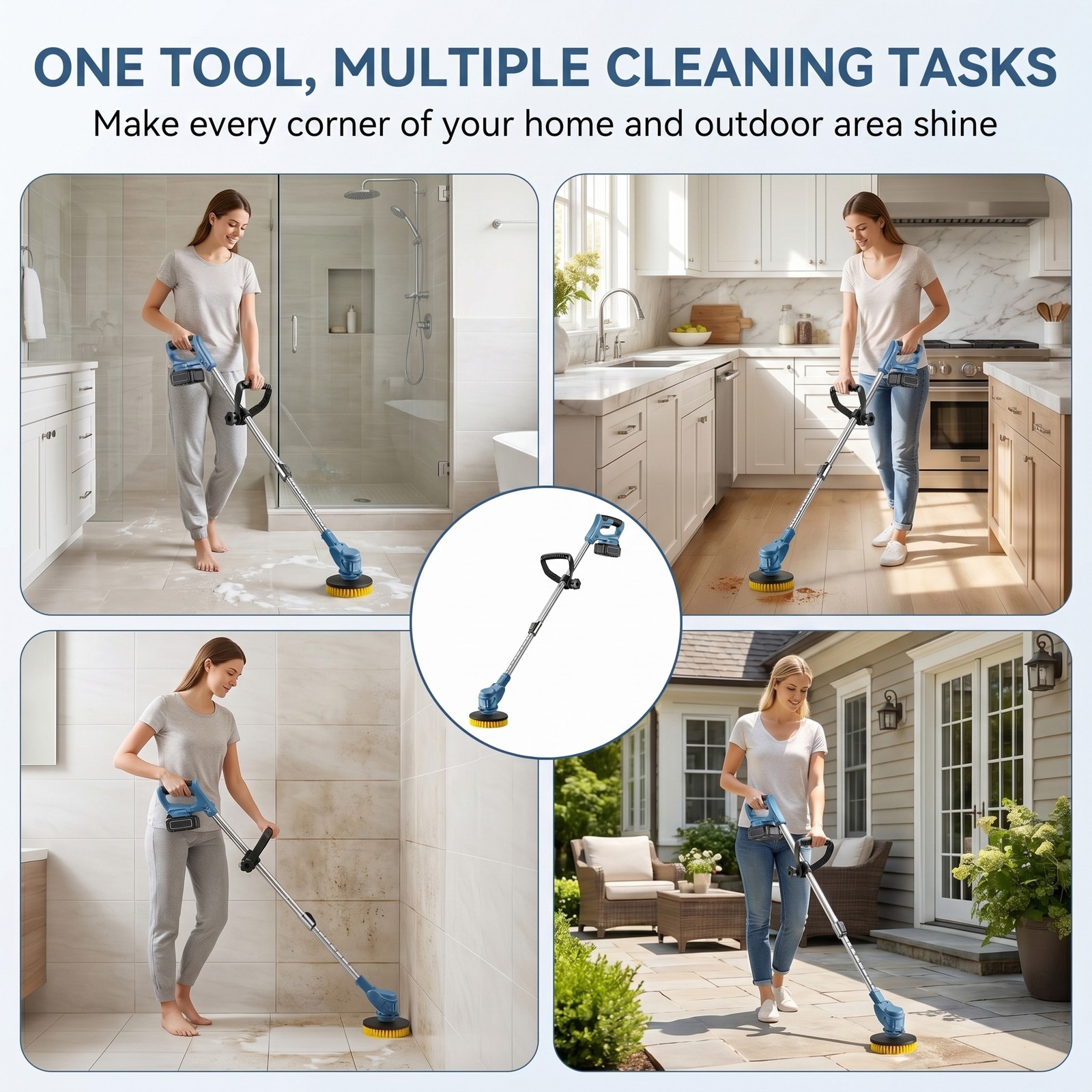 Electric Spin Scrubber,Cordless Cleaning Brush With 3 Replaceable Cleaning Heads