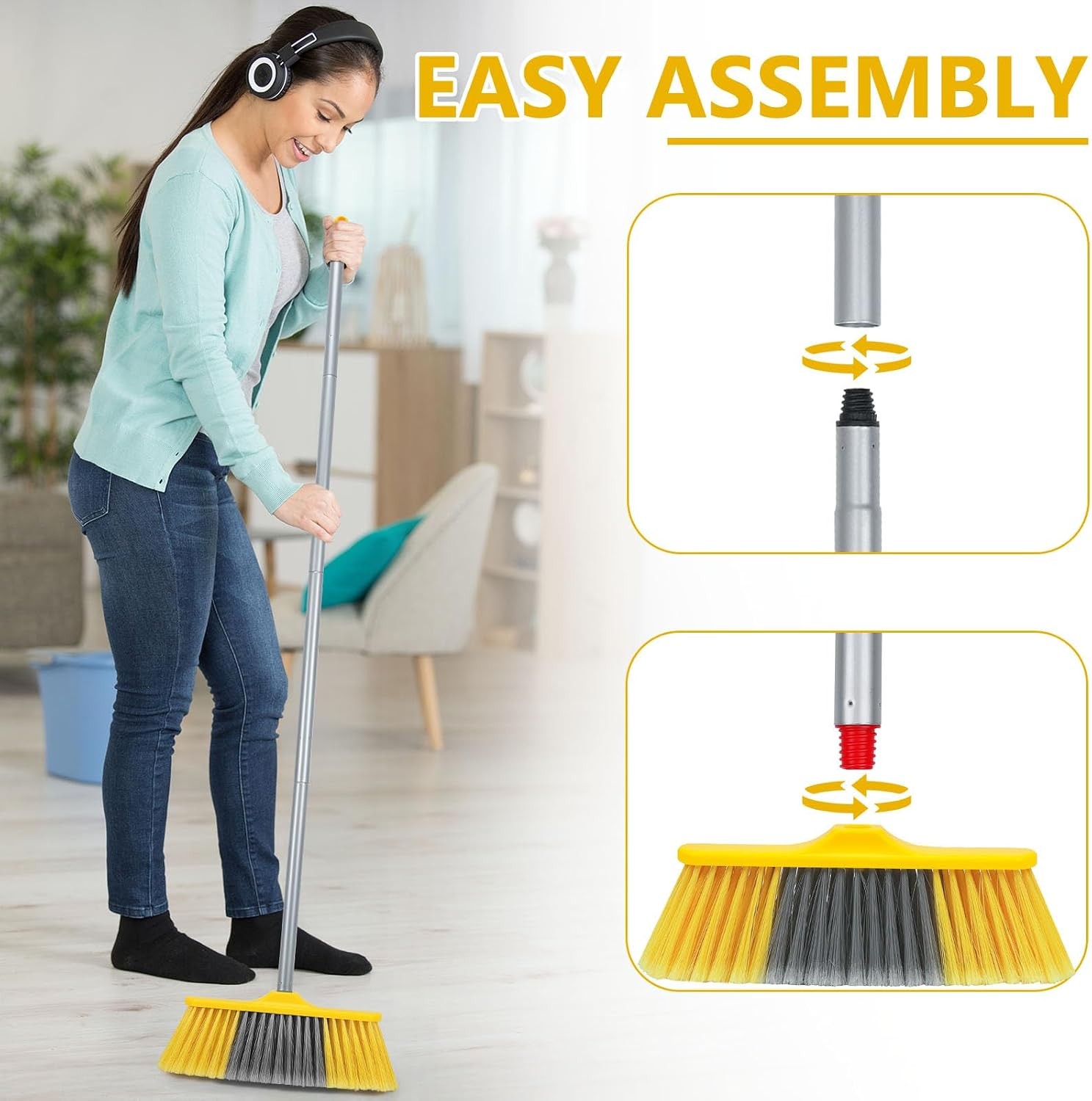 Indoor Broom for Floors 55” Soft Bristle Brooms for Sweeping Indoor/Outdoor to
