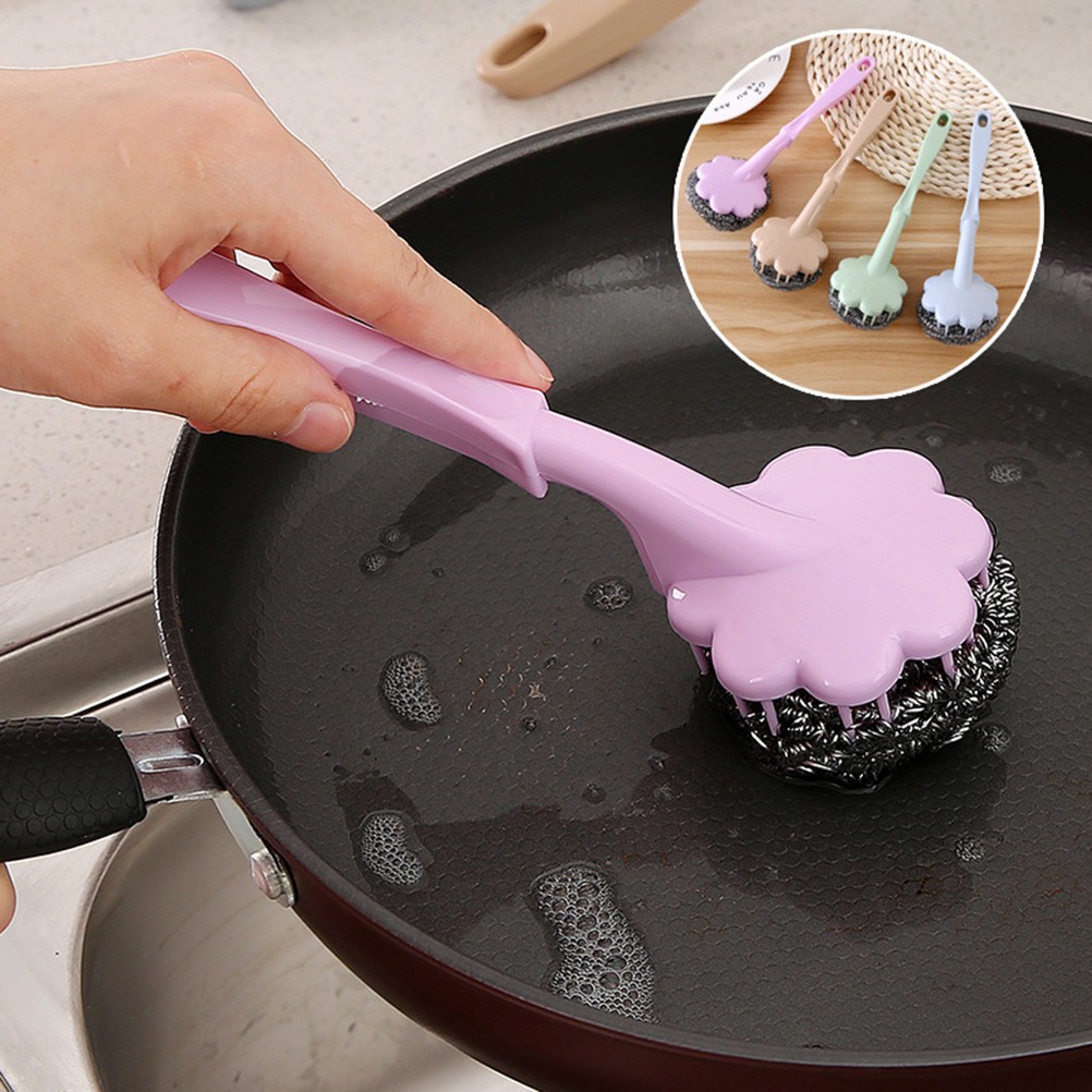 3Pcs Reusable Wire Bristle Brush with Long Non-Slip Handle Assorted Colors