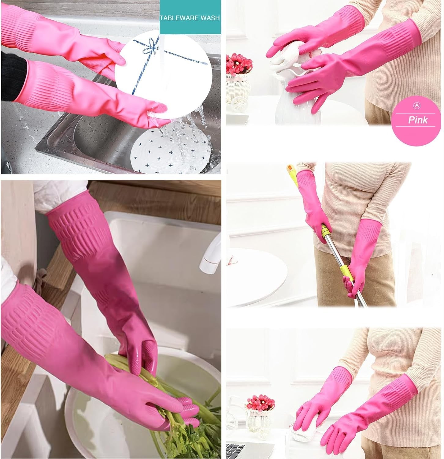 Reusable 15-Inch Rubber Gloves in Red, Yellow, Green – Ultimate Cleaning Support