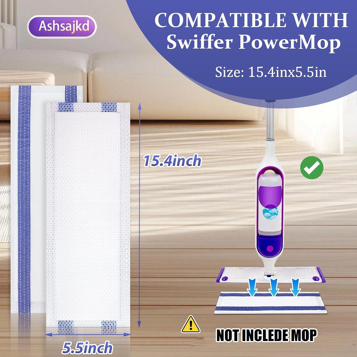 30 Pack Disposable Power Mop Refills Compatible for Swiffer Powermop(13-15In),Th