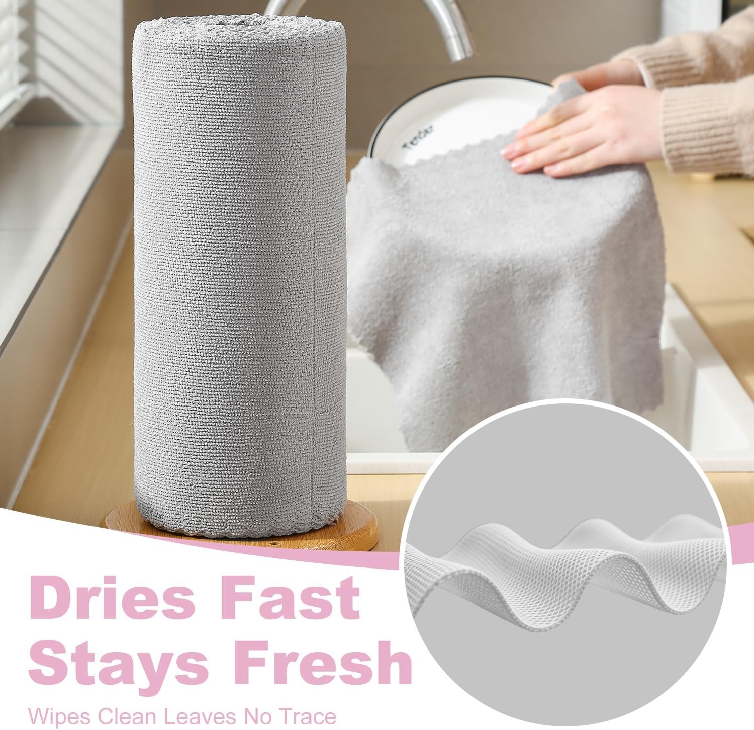 2 Roll Reusable Paper Towels,100 Sheets Tear Away Microfiber Cleaning Cloth,