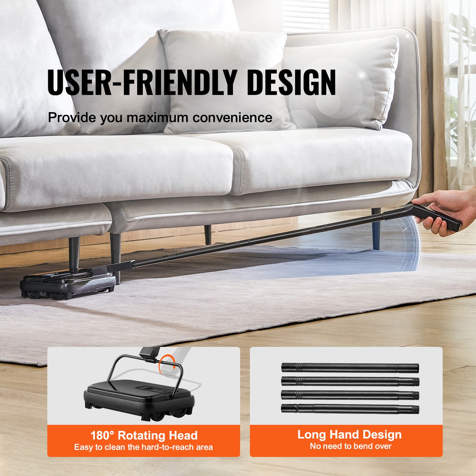 VEVOR Carpet Sweeper Floor Sweeper Manual 7.87 in Sweeping Paths Non Electric
