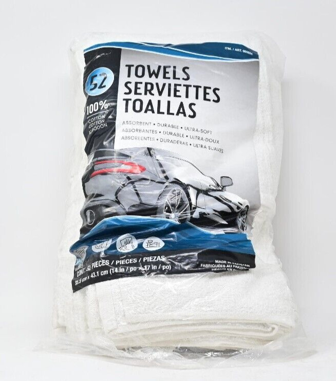 Unitex 100% Cotton Towel, White, 14 in x 17 in, 39-count