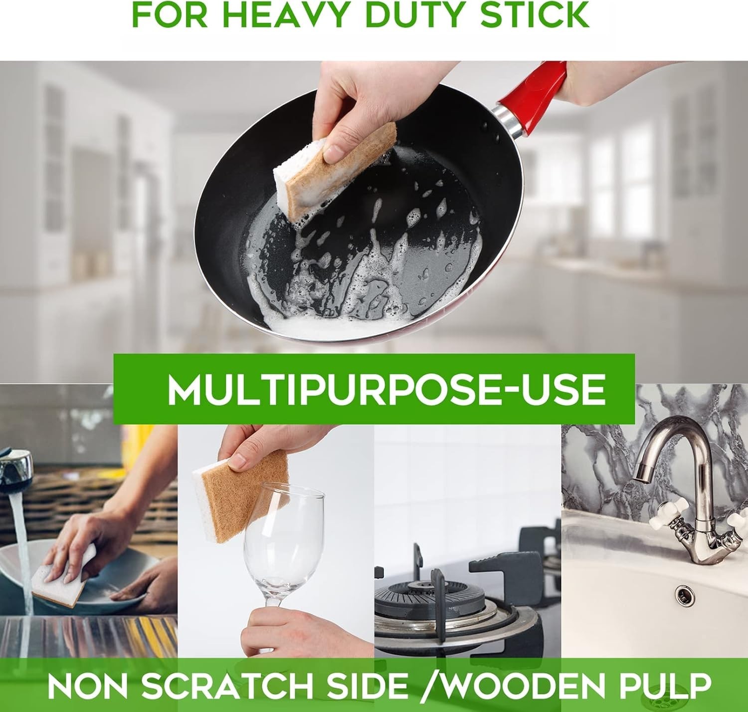 Biodegradable Natural Kitchen Sponge Pack of 12 Eco Friendly Plant-Based Scru…