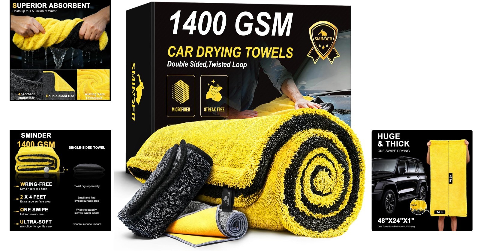XXL Microfiber Car Drying Towels – Machine Washable, 3-Pack for Ultimate Care
