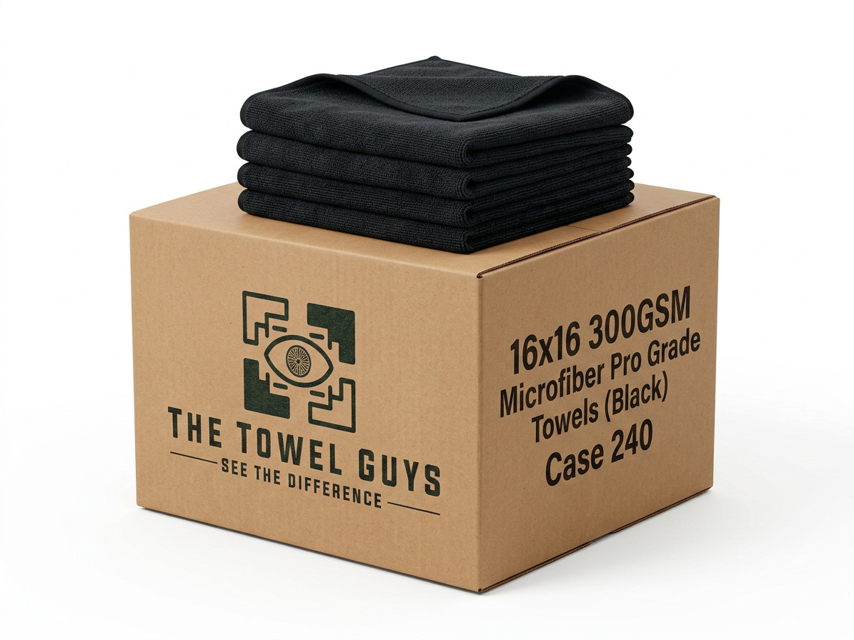 Case 240 16×16 Microfiber Cleaning/Detailing Towels, 300GSM PRO GRADE (Black)