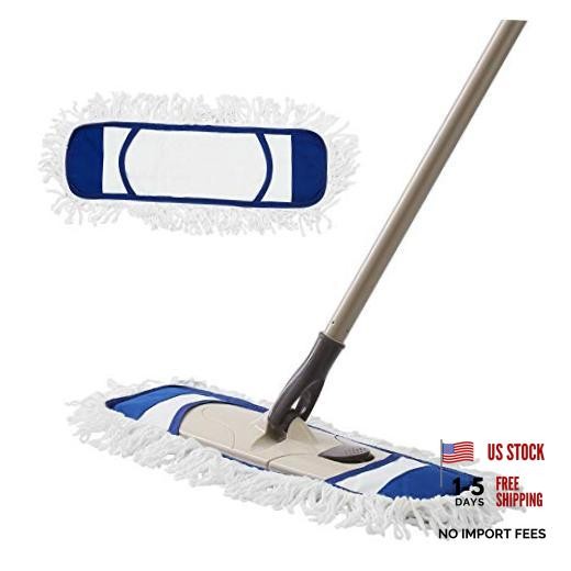 Dust Mop with 2 Reusable Washable Pads – One Touch Replacement, Height Blue