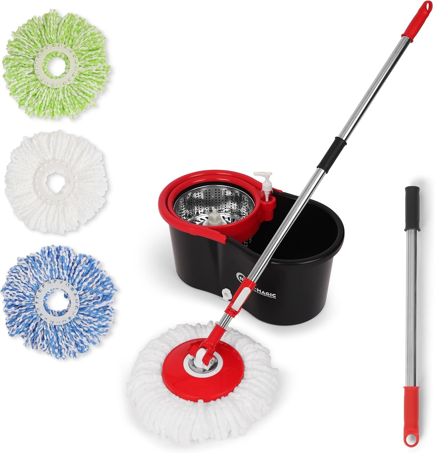 Microfiber Floor Cleaning 360° Mop Bucket Set with Wringer Stainless Steel Handl