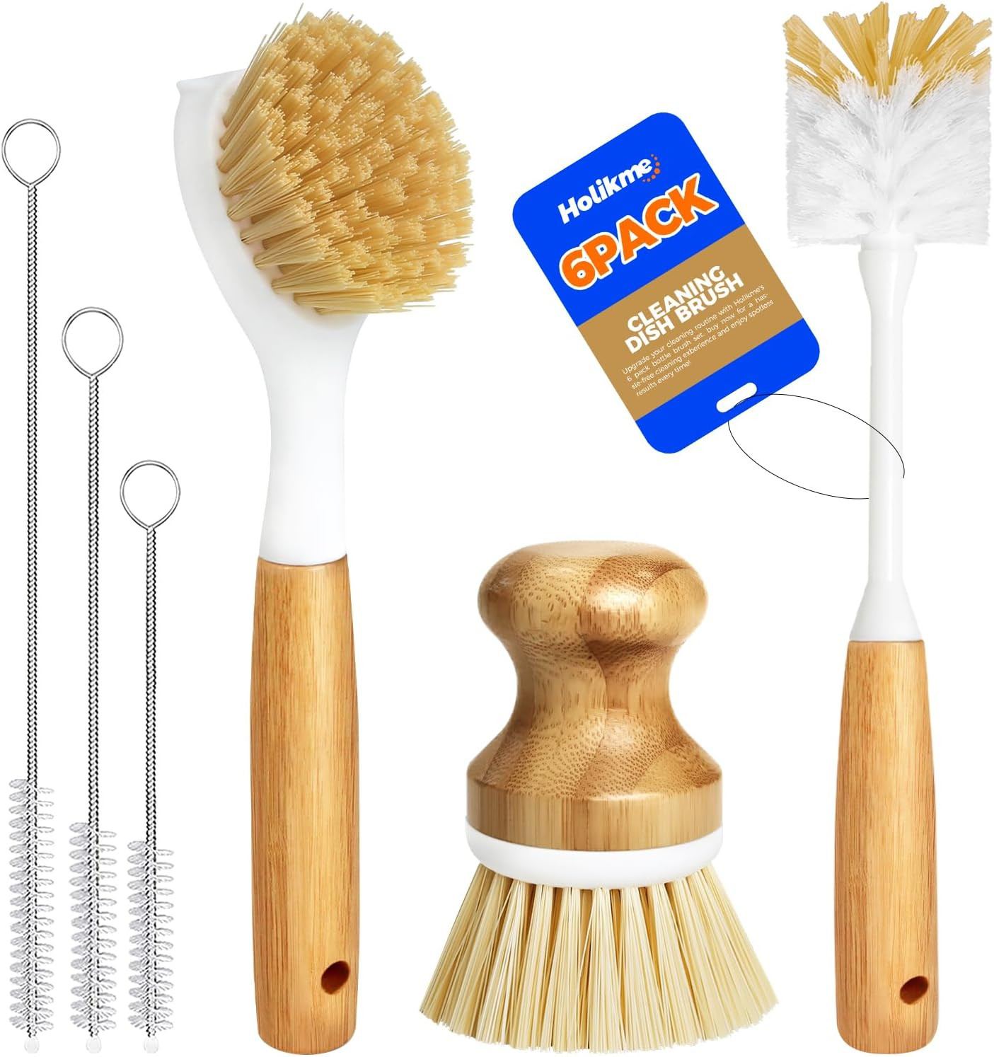 6-Pack Dish Brush Set with Bottle and Straw Brushes, Yellow