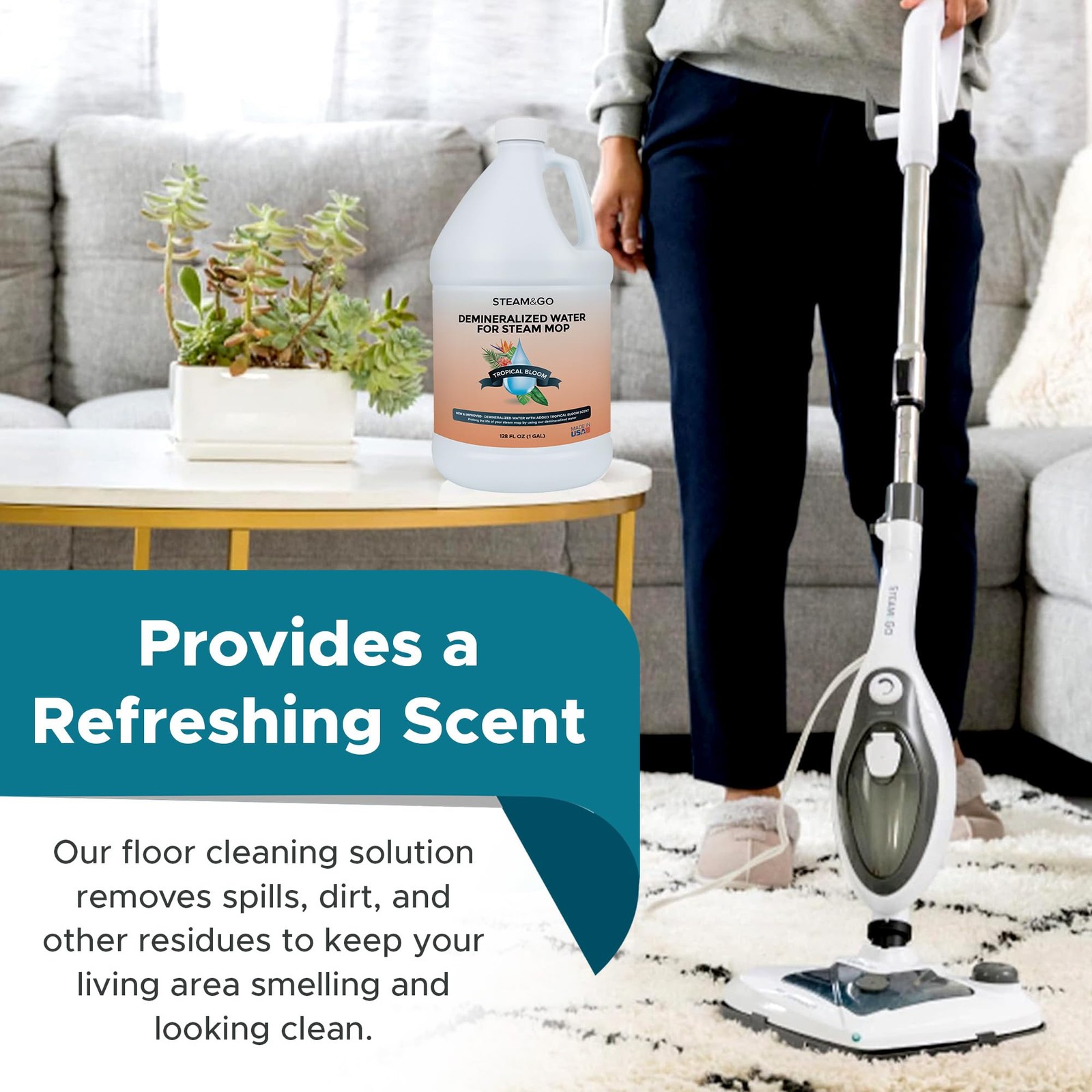 Steam & Go Demineralized Water for Steam Mop – Tropical Bloom Scent, 128 Fl O…