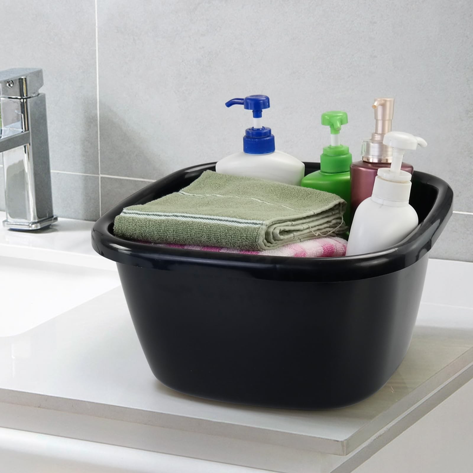2-Pack Large Plastic Square Wash Basin, Black Dish Pan (18 Quart)