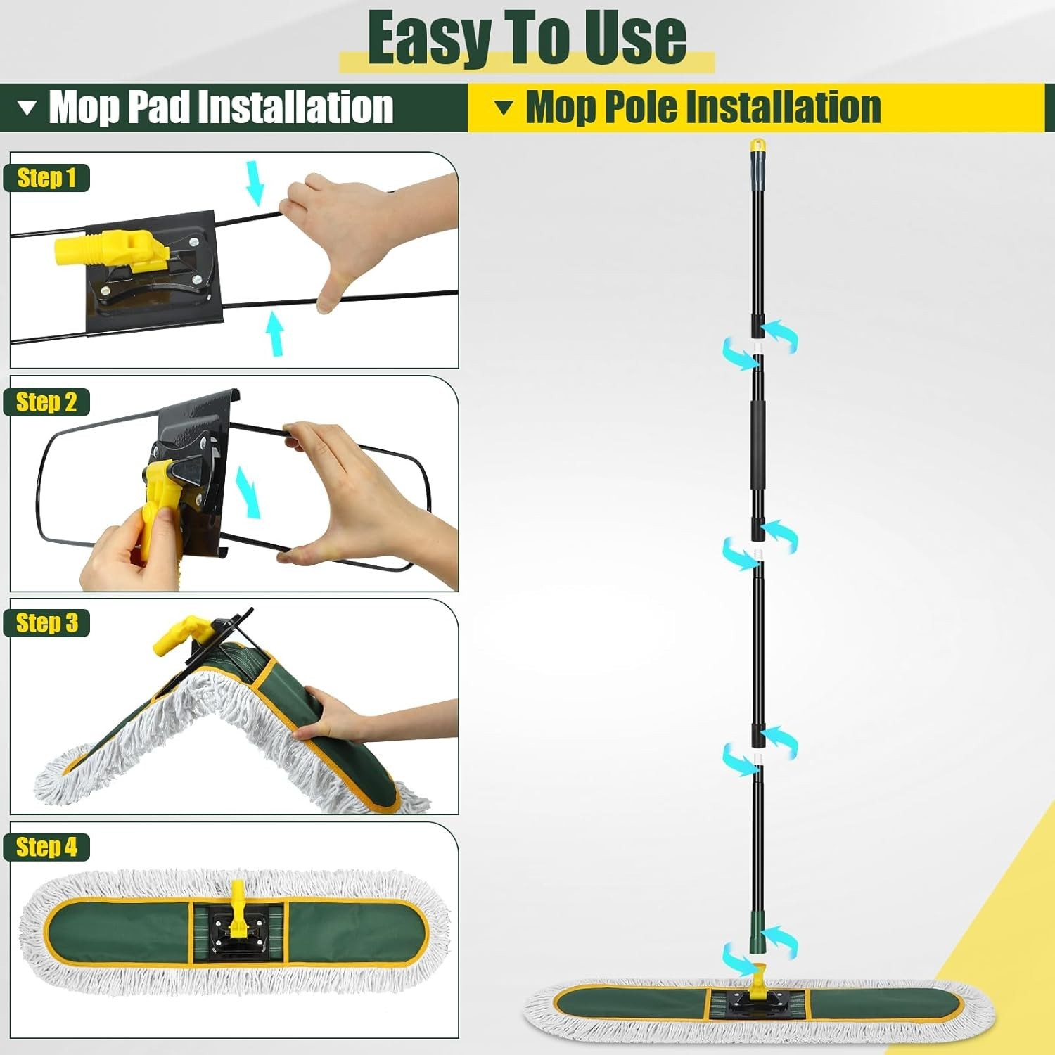 24″ Commercial Dust Mop for Floor Cleaning, Heavy Duty Large Mop with Replacemen